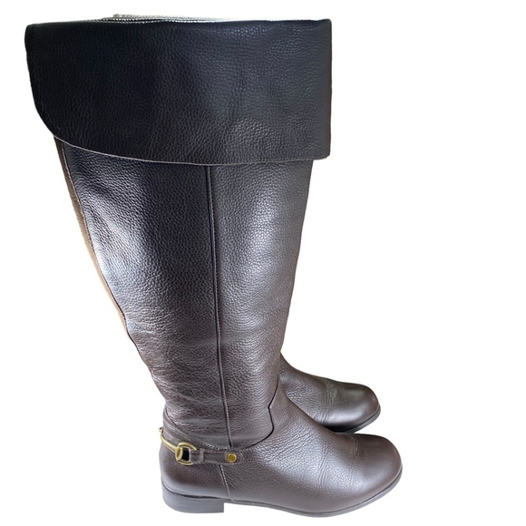 Ros Hommerson Brown Knee Boots with Buckle on Heel Womens Shoes Size 8 - Picture 1 of 7